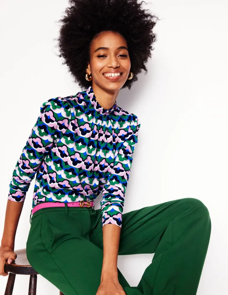 Smocked Neck Printed Top-Rich Emerald, Lucky Clover-Boden Online
