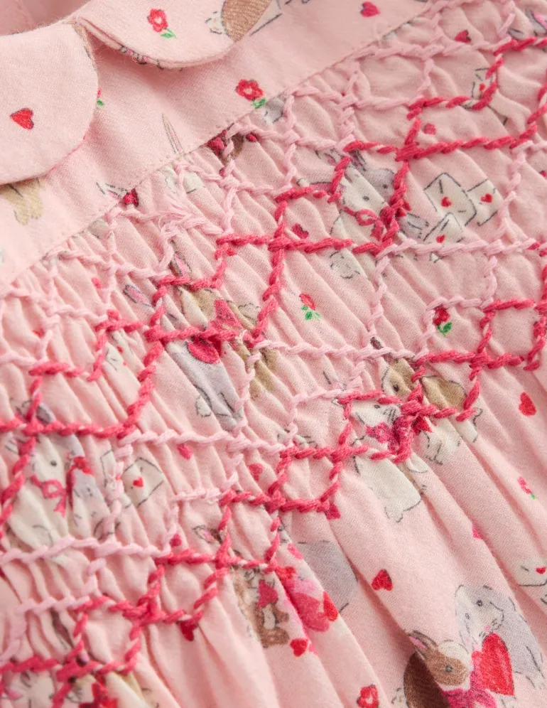 Smocked Romper-Pink Love Bunnies-Boden Fashion
