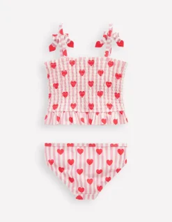 Smocked Tankini Set-Bubblegum Pink Heart Stripe-Boden Clearance