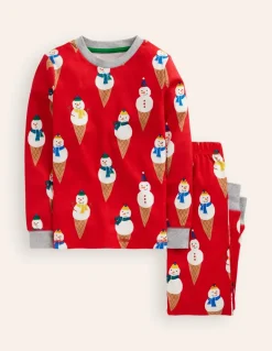 Snug Glow-In-The-Dark Pajamas-Poppy Red Snow Cones-Boden Discount