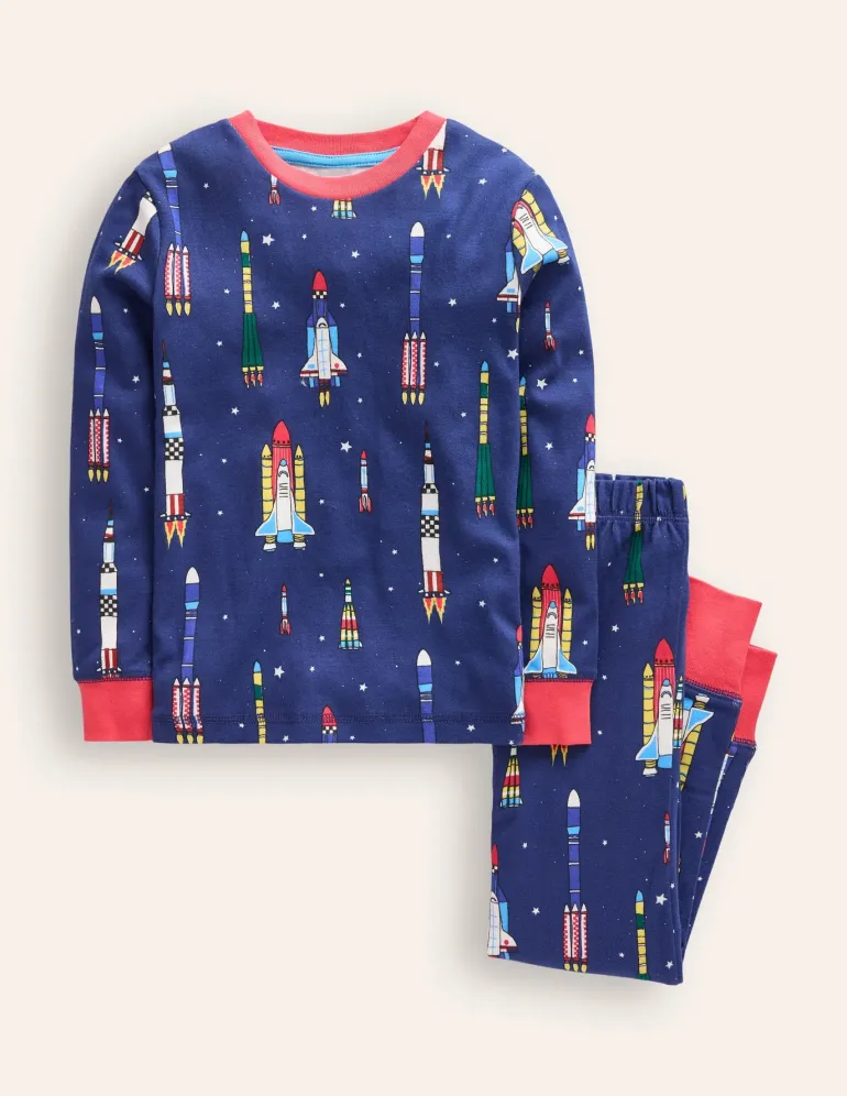 Snug Glow-In-The-Dark Pajamas-Starboard Blue Rockets-Boden Best