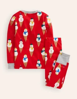 Snug Glow-In-The-Dark Pajamas-Poppy Red Snow Cones-Boden Discount