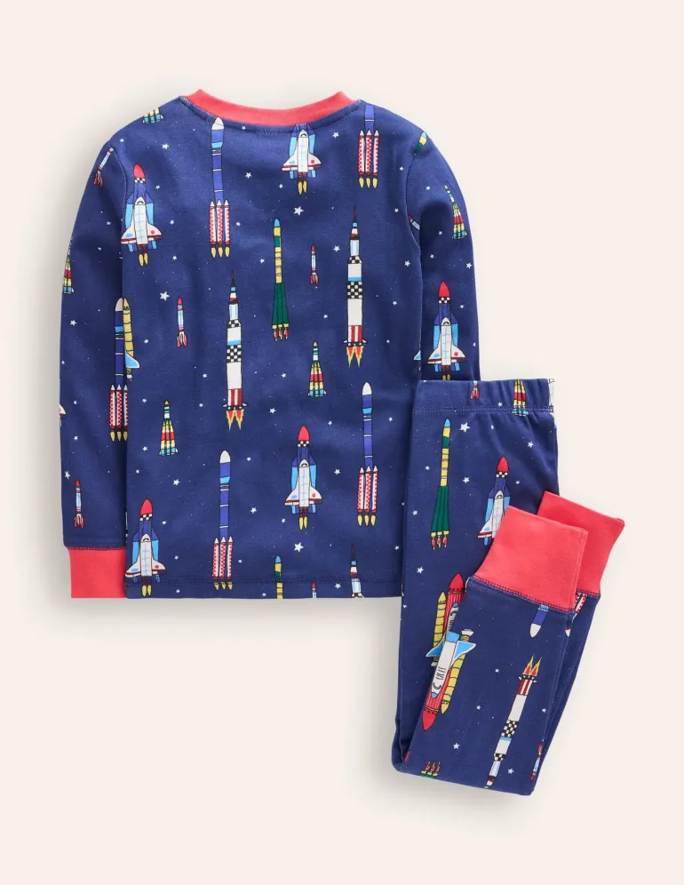 Snug Glow-In-The-Dark Pajamas-Starboard Blue Rockets-Boden Best