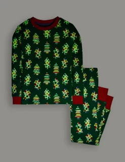 Snug Glow-In-The-Dark Pajamas-Christmas Trees-Boden Cheap