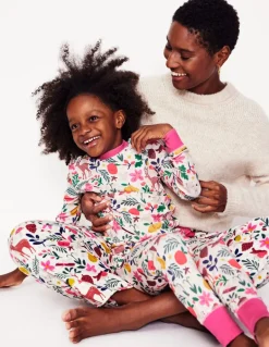 Snug Long John Pajamas-Ivory Festive-Boden Discount