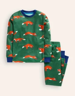 Snug Long John Pajamas-Jewel Green Foxes-Boden Cheap