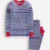 Snug Long John Pajamas-Navy Breton with Tiny Hearts-Boden Store