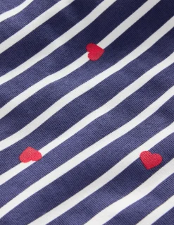 Snug Long John Pajamas-Navy Breton with Tiny Hearts-Boden Store