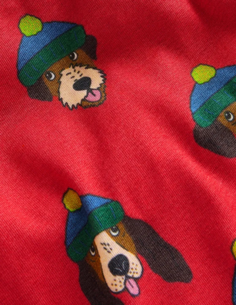 Snug Long John Pajamas-Poppy Red Dude Dogs-Boden Online