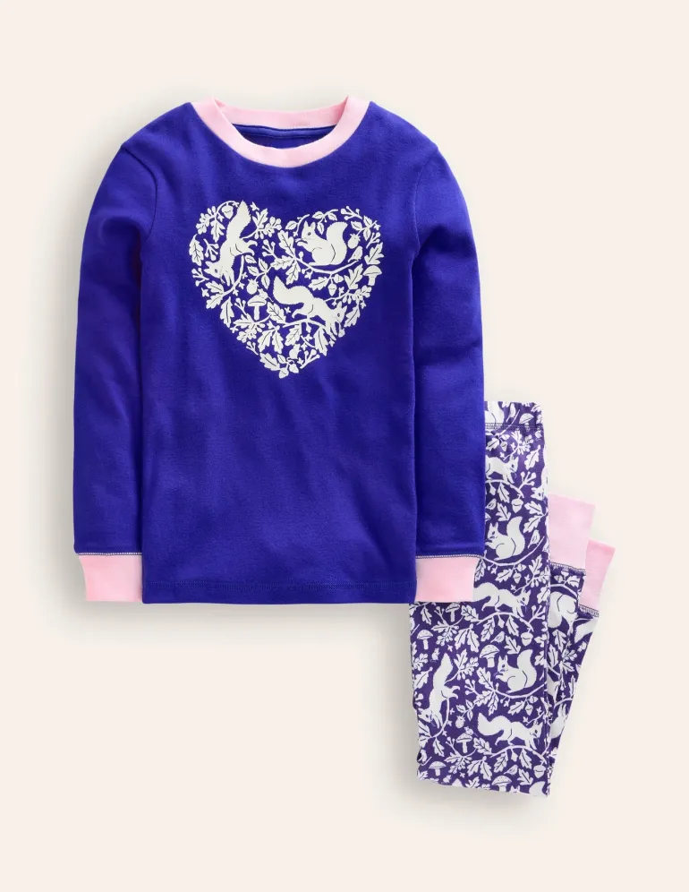 Snug Long John Pajamas-Sapphire Blue Squirrel-Boden Sale