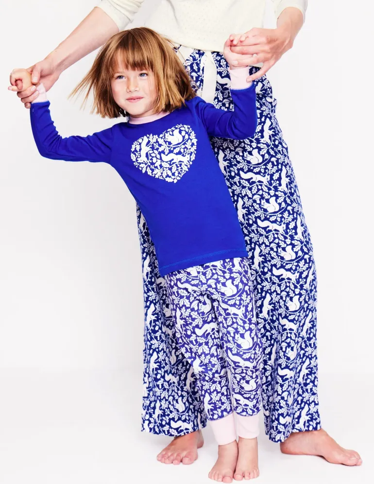 Snug Long John Pajamas-Sapphire Blue Squirrel-Boden Sale