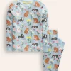 Snug Long John Pajamas-Turquoise Cats-Boden Sale