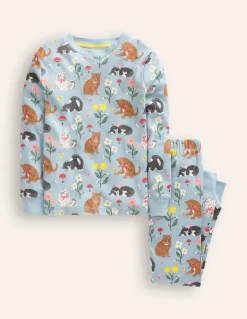 Snug Long John Pajamas-Turquoise Cats-Boden Sale