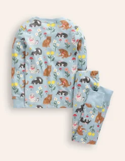 Snug Long John Pajamas-Turquoise Cats-Boden Sale