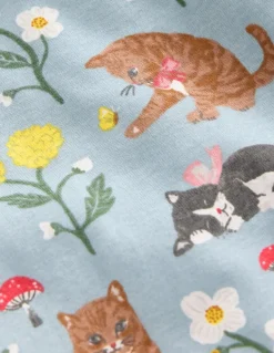 Snug Long John Pajamas-Turquoise Cats-Boden Sale
