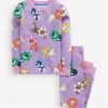 Snug Long John Pyjamas-Aster Purple Flower Cats-Boden Cheap