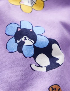 Snug Long John Pyjamas-Aster Purple Flower Cats-Boden Cheap