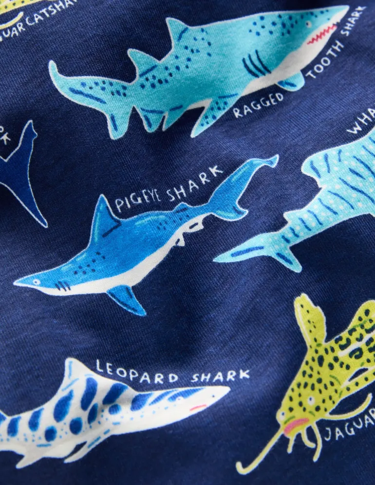 Snug Short John Glow Pyjamas-College Navy Sharks-Boden Fashion