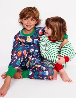 Snug Twin Pack Pajamas-Christmas Presents and Stripe-Boden Best