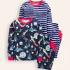 Snug Twin Pack Pajamas-Grey Space and Navy Stripe-Boden Sale