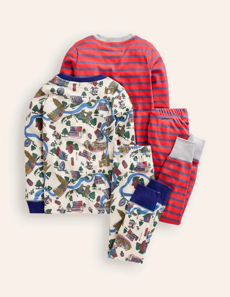 Snug Twin Pack Pajamas-London Scene and Stripe-Boden Best