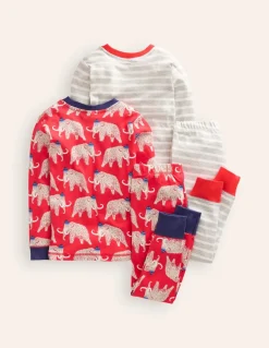 Snug Twin Pack Pajamas-Red Mammoth and Grey Stripe-Boden Sale