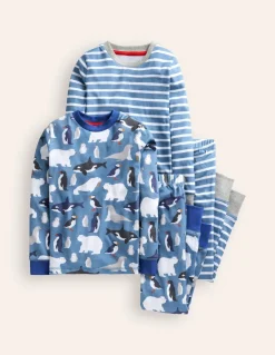 Snug Twin Pack Pyjamas-Blue Artic Animals and Stripe-Boden New
