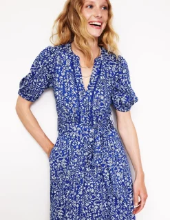 Sofia Trim jersey midi dress-Sapphire Blue, Foliage Bud-Boden Clearance
