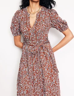 Sofia Trim jersey midi dress-Autumn Brown, Foliage Bud-Boden Shop