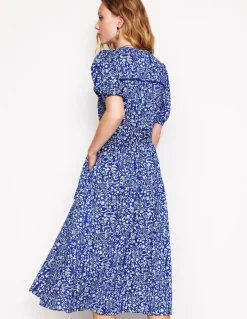 Sofia Trim jersey midi dress-Sapphire Blue, Foliage Bud-Boden Clearance