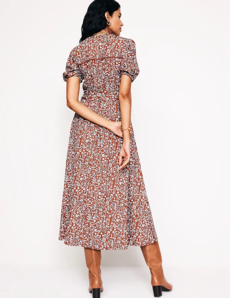 Sofia Trim jersey midi dress-Autumn Brown, Foliage Bud-Boden Shop