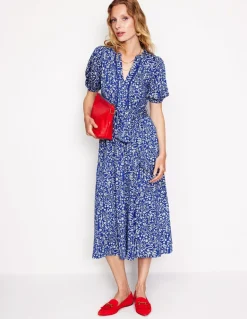 Sofia Trim jersey midi dress-Sapphire Blue, Foliage Bud-Boden Clearance