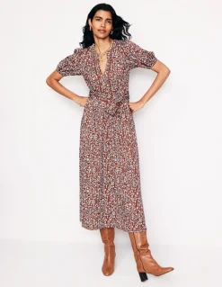 Sofia Trim jersey midi dress-Autumn Brown, Foliage Bud-Boden Shop
