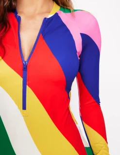 Sporty Raglan Sleeve Swimsuit-Multi, Rainbow Cascade-Boden New