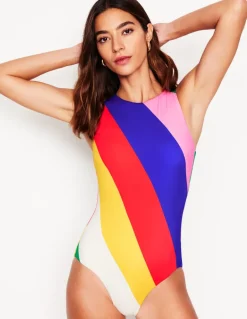 Sporty Zip Back Swimsuit-Multi, Rainbow Cascade-Boden Online
