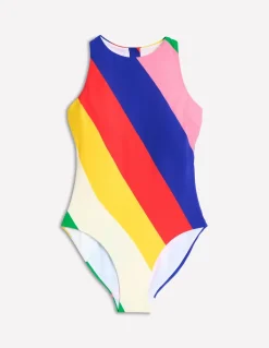Sporty Zip Back Swimsuit-Multi, Rainbow Cascade-Boden Online