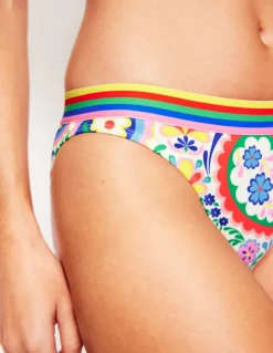 Stripe Trim Bikini Bottoms-Multi, Meadow Paisley-Boden Best