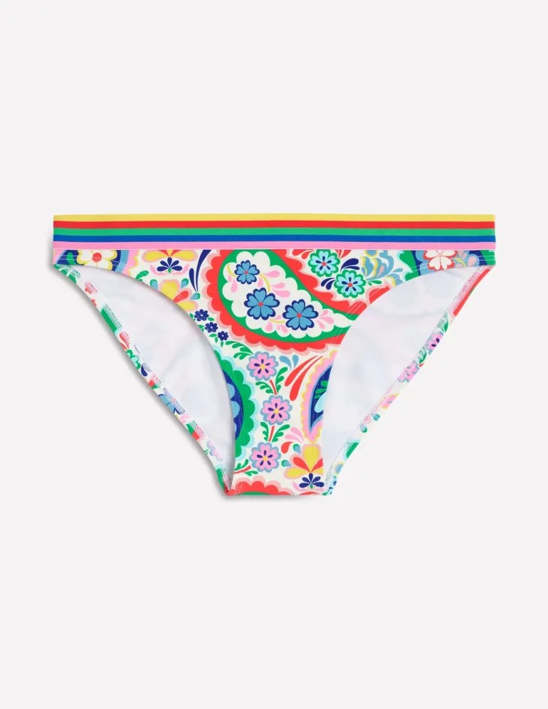 Stripe Trim Bikini Bottoms-Multi, Meadow Paisley-Boden Best