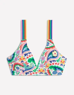 Stripe Trim Bikini Top-Multi, Meadow Paisley-Boden Store
