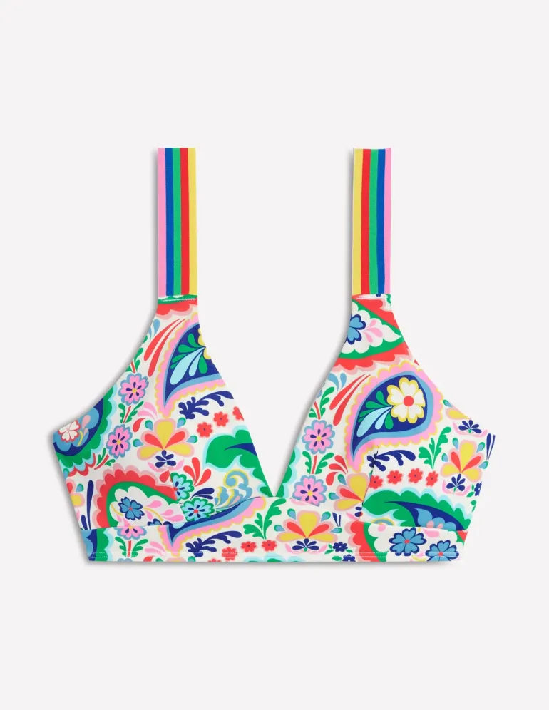Stripe Trim Bikini Top-Multi, Meadow Paisley-Boden Store
