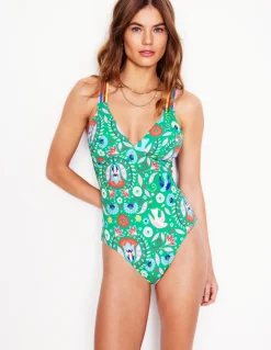 Stripe Trim Swimsuit-Green, Decorative Garden-Boden Online