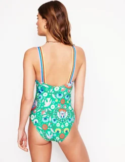 Stripe Trim Swimsuit-Green, Decorative Garden-Boden Online