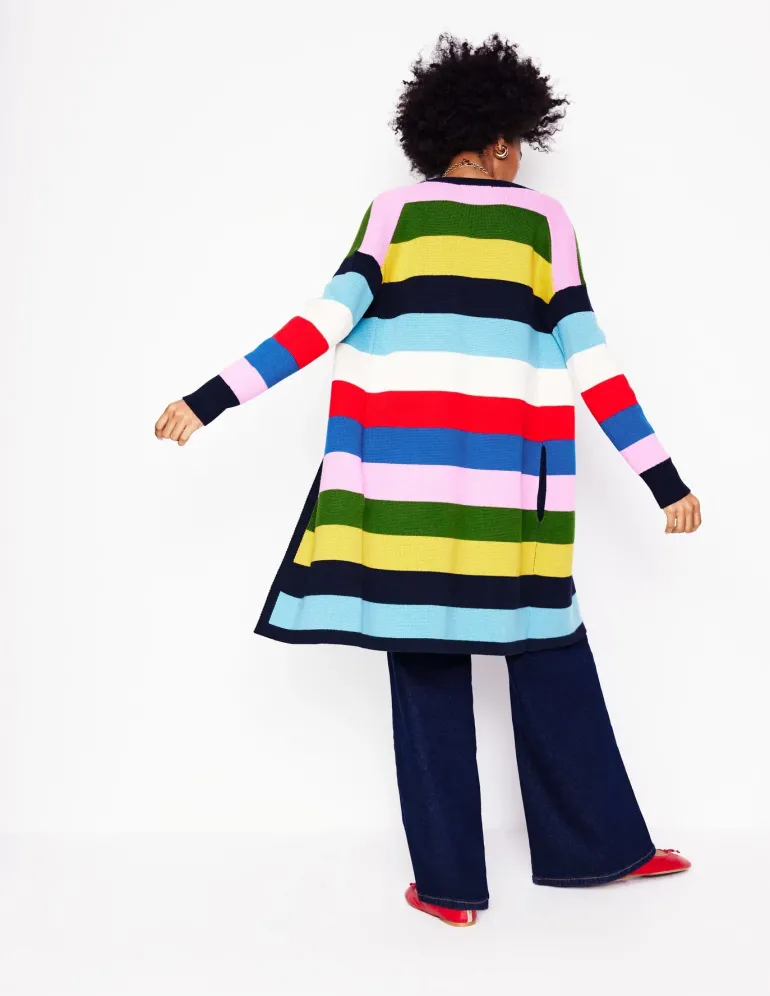 Striped Cotton-Blend Coatigan-Poppy Red, Blue Multi-Boden Best