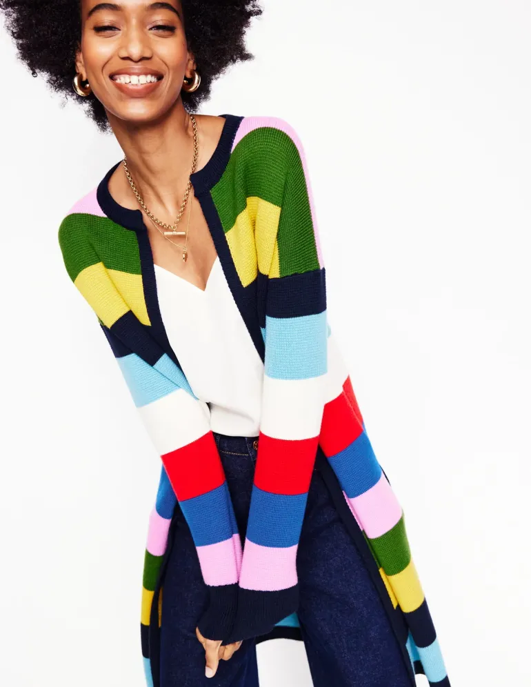Striped Cotton-Blend Coatigan-Poppy Red, Blue Multi-Boden Best