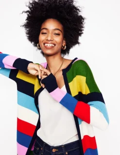 Striped Cotton-Blend Coatigan-Poppy Red, Blue Multi-Boden Best