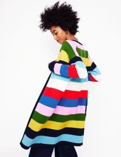 Striped Cotton-Blend Coatigan-Poppy Red, Blue Multi-Boden Best