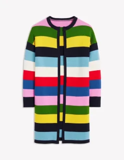 Striped Cotton-Blend Coatigan-Poppy Red, Blue Multi-Boden Best