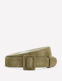 Suede Skinny Buckle Belt-Deep Olive-Boden Store