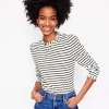 Supersoft Frill Detail Top-Ivory / Navy Stripe-Boden Online