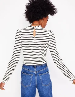 Supersoft Frill Detail Top-Ivory / Navy Stripe-Boden Online